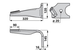 Nůž rotačních bran levý, s karbidem Kuhn K2500090H