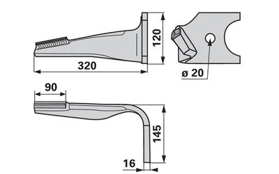 Nůž rotačních bran levý, s karbidem Kuhn K2500090H - 