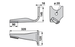 Nůž rotačních bran pravý, s karbidem Kuhn K2500100H