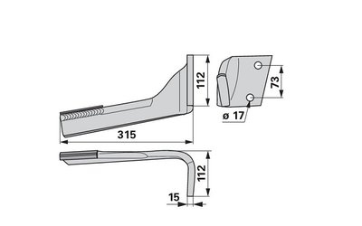 Nůž rotačních bran levý, s karbidem Lemken 3377023H - 