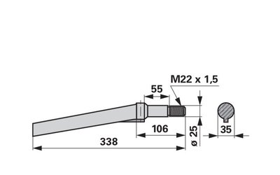 Nůž rotačních bran rovný, 35 x 338 mm, M22 Rotoland - 