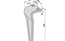 Nůž rotačních bran pravý, 340 x 15 mm, ø otvoruabstand 60 mm Maschio