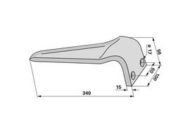  Nůž rotačních bran levý, 340 x 15 mm, ø otvoruabstand 60 mm Maschio