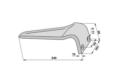  Nůž rotačních bran levý, 340 x 15 mm, ø otvoruabstand 60 mm Maschio - 