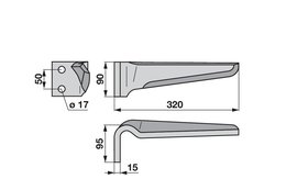 Nůž rotačních bran levý Muratori 90x15x320