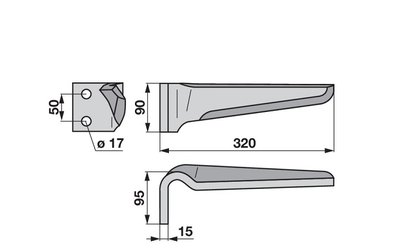 Nůž rotačních bran levý Muratori 90x15x320 - 
