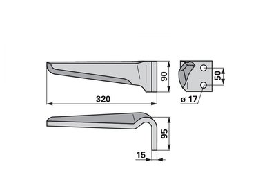 Nůž rotačních bran pravý Muratori 90x15x320 - 