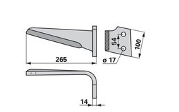 Nůž rotačních bran pravý Perugini 100x14x265