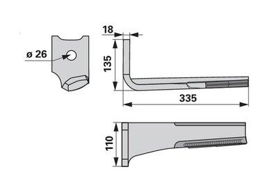 Nůž rotačních bran levý, s karbidem Pöttinger 873.40.220.0 - 