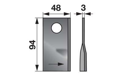 Nůž rotačky levý (25ks) 94x48x3, d=19,0 - 